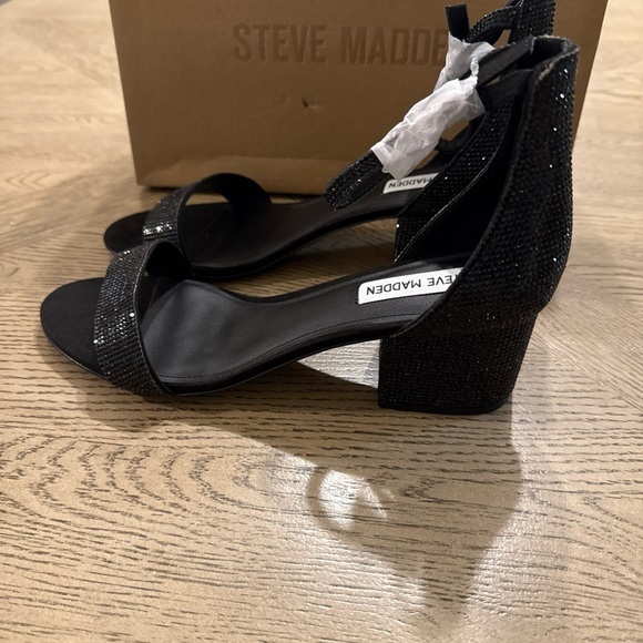 Steve Madden Irenee-R Black Round Open-Toe Ankle-Strap Block Heel Sandal 9.5M - Picture 3 of 5